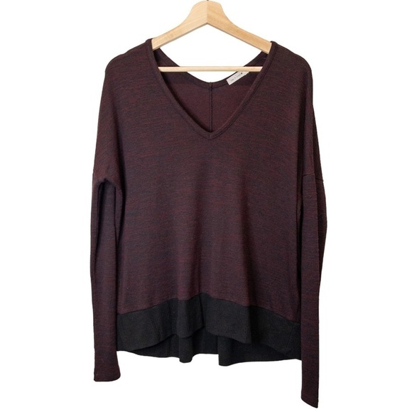 Rag & Bone Womens Size Small Oversized V Neck Sweater in Burgundy Colorblock - Picture 2 of 11